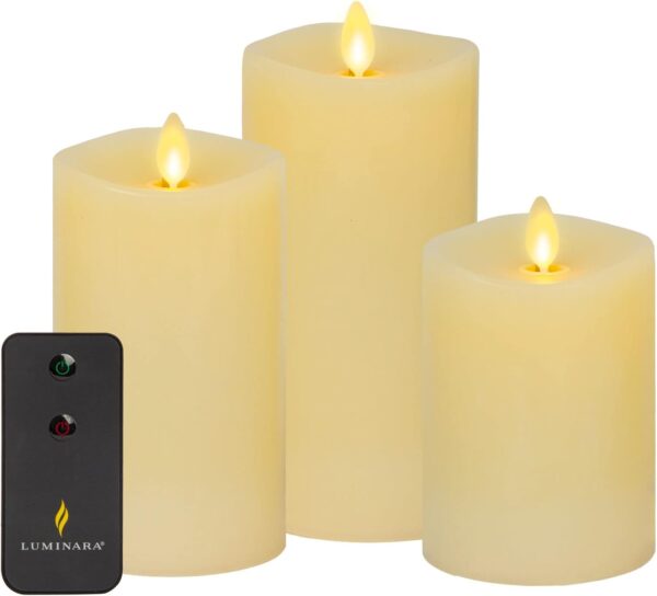 Luminara Set of 3 Moving Flame LED Pillar Candles (Ivory) 
