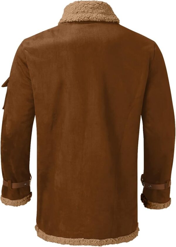 Men's Lamb Wool Bomber Coat with Faux Leather & Sherpa Lining - Image 2