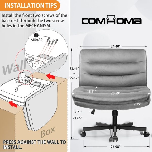 COMHOMA Gray Velvet Criss Cross Office Chair - Image 2