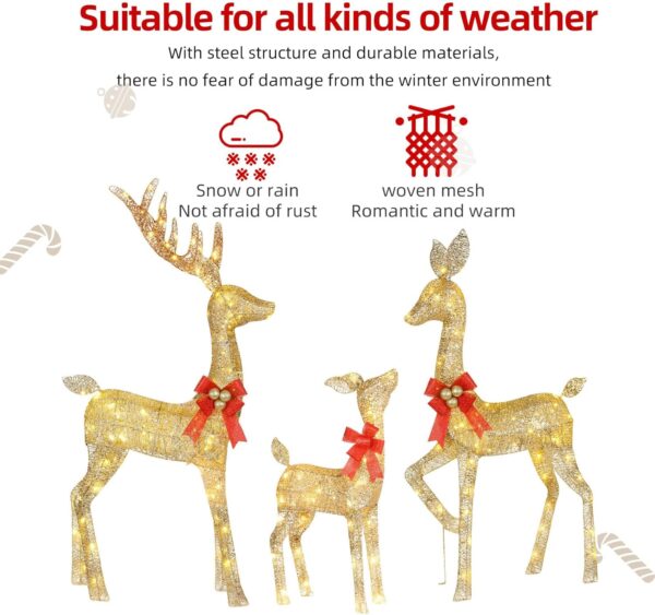 Lighted Christmas Decoration Deer 3 Piece- Gold - Image 3