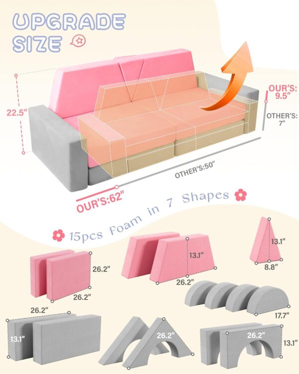15pcs Modular Kids Play Couch toddler Sofa and fort kit - Image 3