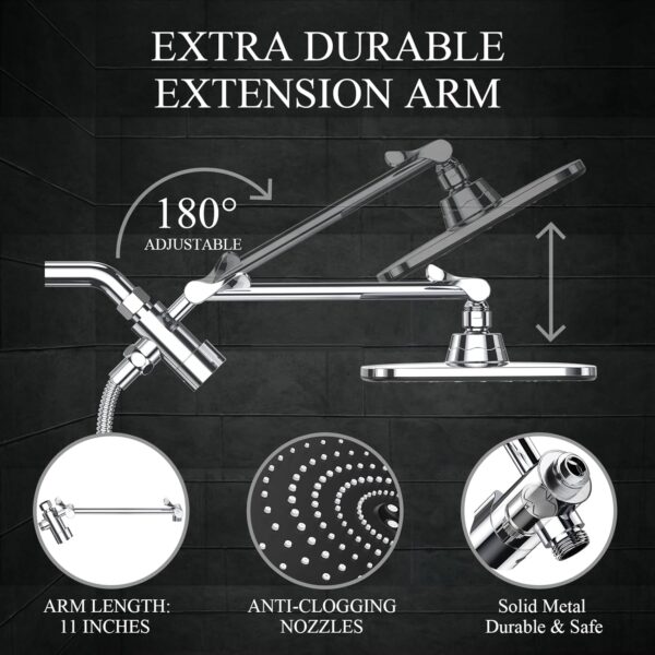 Veken High Pressure Rain Shower Head Combo with Extension Arm - Image 3