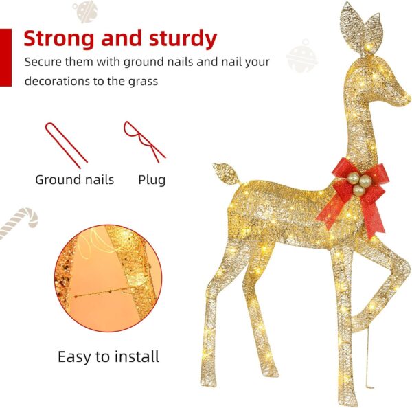 Lighted Christmas Decoration Deer 3 Piece- Gold - Image 4
