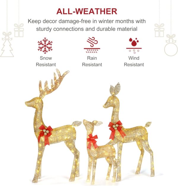 Lighted Christmas Decoration Deer 3 Piece- Gold - Image 5
