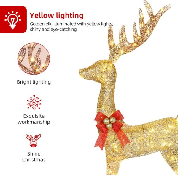 Lighted Christmas Decoration Deer 3 Piece- Gold - Image 6