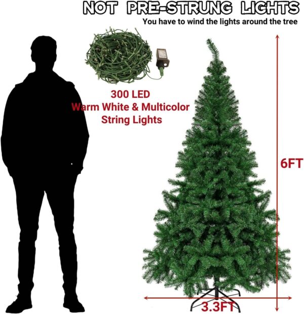 Juegoal 6 Foot Artificial Christmas Tree with 300 LED Lights - Image 4