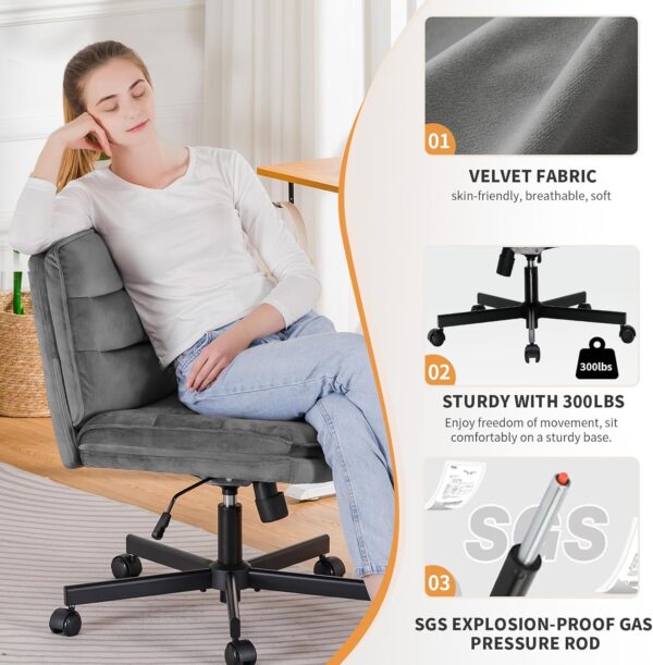 COMHOMA Gray Velvet Criss Cross Office Chair - Image 8