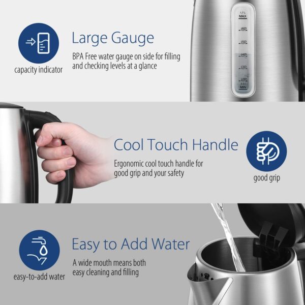 COMFEE 1.7 Liter Stainless Steel Electric Kettle 1500W Fast Boil - Image 6