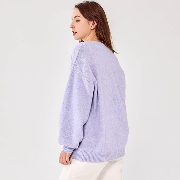 Simple&Opulence Women's V Neck Lantern Sleeve Oversized Sweater - Image 2
