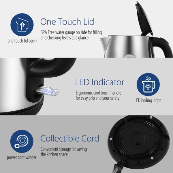 COMFEE 1.7 Liter Stainless Steel Electric Kettle 1500W Fast Boil - Image 4