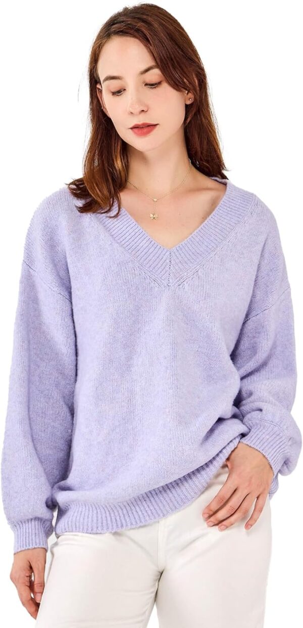Simple&Opulence Women's V Neck Lantern Sleeve Oversized Sweater