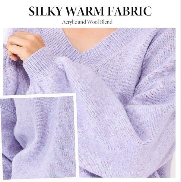 Simple&Opulence Women's V Neck Lantern Sleeve Oversized Sweater - Image 3