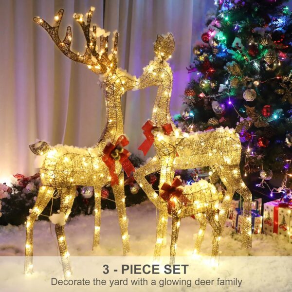 Lighted Christmas Decoration Deer 3 Piece- Gold - Image 9