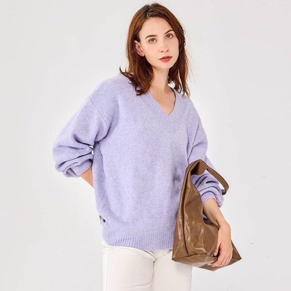 Simple&Opulence Women's V Neck Lantern Sleeve Oversized Sweater - Image 7