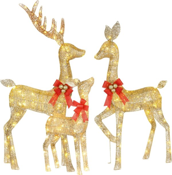 Lighted Christmas Decoration Deer 3 Piece- Gold