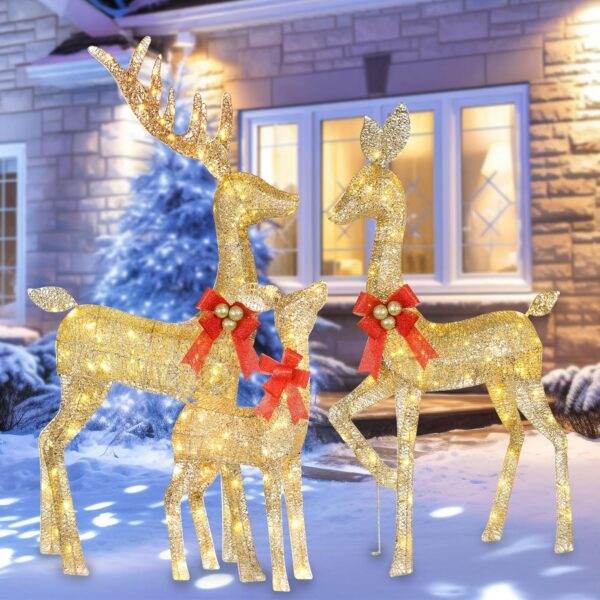 Lighted Christmas Decoration Deer 3 Piece- Gold - Image 8