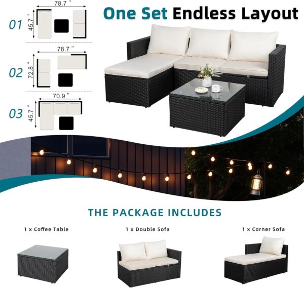 SUNLEI 3-Piece Patio Furniture Set with Cushions & Coffee Table - Image 4