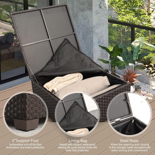 3-Piece Outdoor Sectional Sofa Set with Ottoman and Coffee Table - Khaki - Image 5