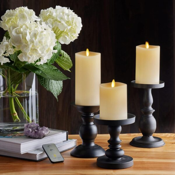 Luminara Set of 3 Moving Flame LED Pillar Candles (Ivory)  - Image 7