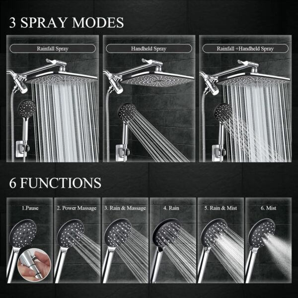 Veken High Pressure Rain Shower Head Combo with Extension Arm - Image 4