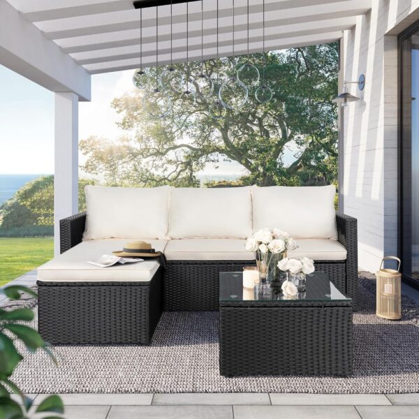 SUNLEI 3-Piece Patio Furniture Set with Cushions & Coffee Table