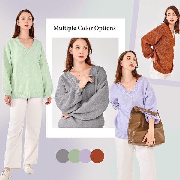 Simple&Opulence Women's V Neck Lantern Sleeve Oversized Sweater - Image 5
