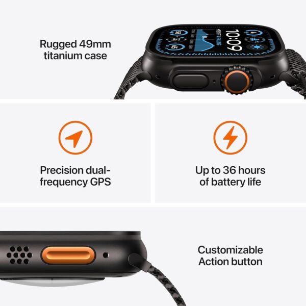 Apple Watch Ultra 2 (GPS + Cellular, 49MM) - Titanium Case with Black Ocean Band (Renewed) - Image 3