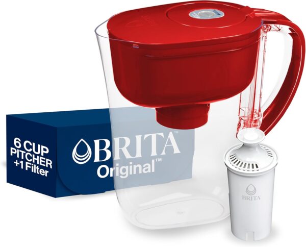 Brita Metro Water Filter Pitcher with SmartLight Filter Change Indicator, 6-Cup Capacity, Fiery Red