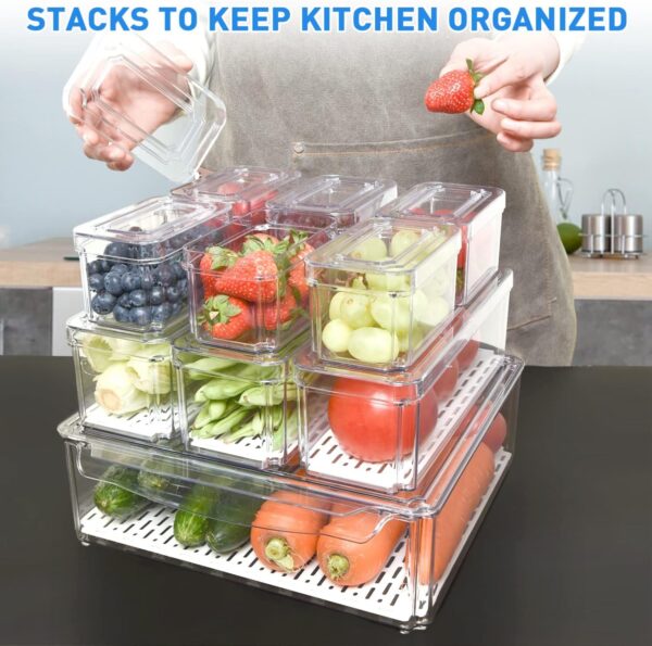 Pomeat 10-Pack Fridge Organizer Bins with Lids, BPA-Free, Stackable, for Food & Produce Storage - Image 2
