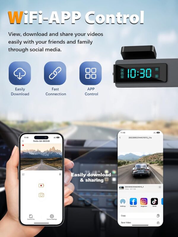 Dash Cam Front and Rear 4K+1080P, Free 64GB Card, Built-in WiFi - Image 6