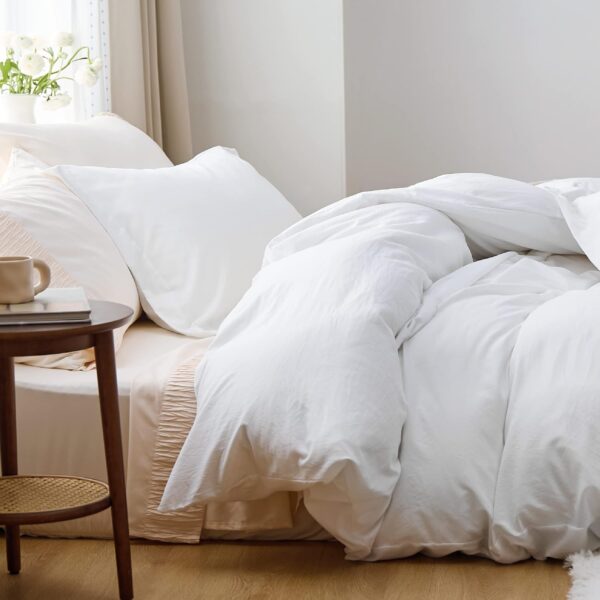 Bedsure White Duvet Cover Queen Size - Soft Prewashed Queen Duvet Cover Set, 3 Pieces - Image 4