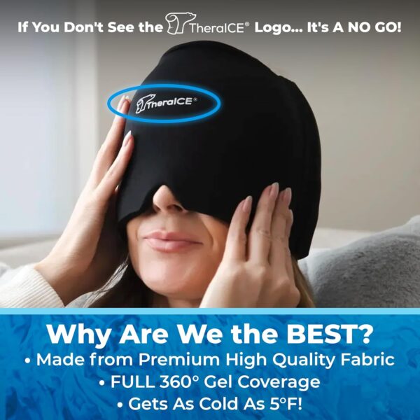 TheraICE Migraine Relief Cap PRO, Headache Relief Cap, Ice Face Mask, Cold Compress Head Wrap - Image 5