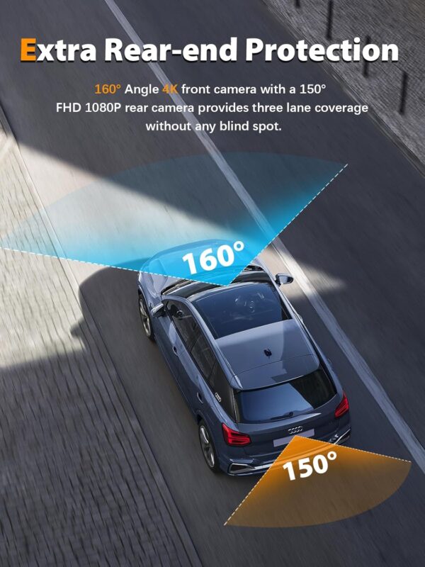 Dash Cam Front and Rear 4K+1080P, Free 64GB Card, Built-in WiFi - Image 4