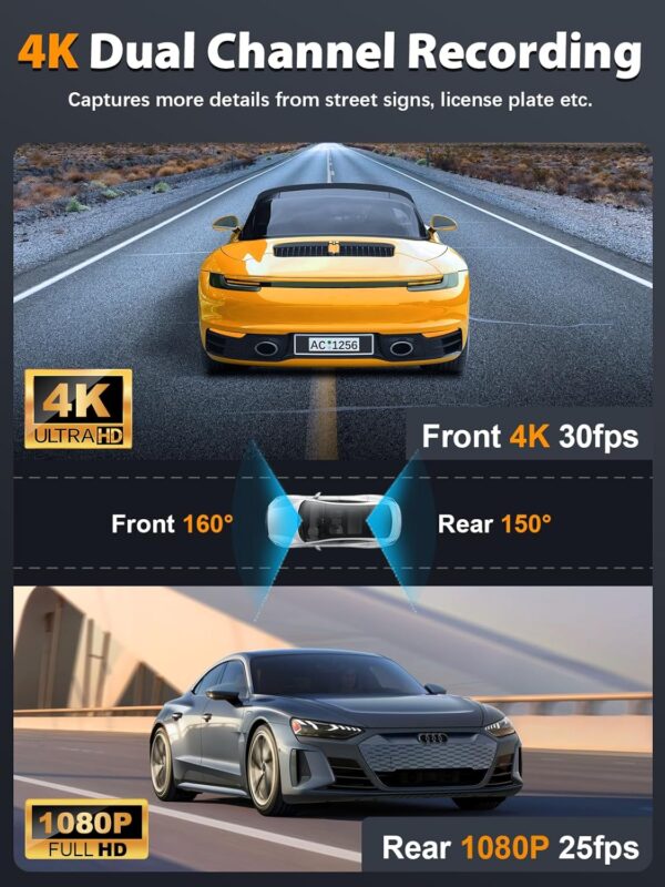 Dash Cam Front and Rear 4K+1080P, Free 64GB Card, Built-in WiFi - Image 5