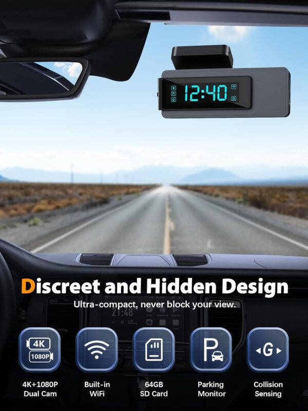 Dash Cam Front and Rear 4K+1080P, Free 64GB Card, Built-in WiFi - Image 7