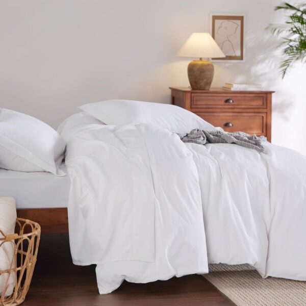 Bedsure Cotton Duvet Cover Full - Bright White Minimalist Duvet Cover for All Seasons - Image 4