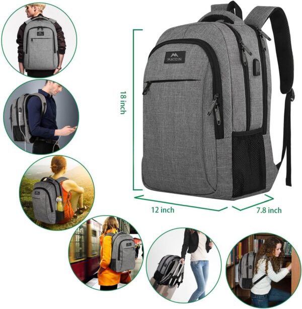 MATEIN Travel Laptop Backpack, Business Anti-Theft Slim Sturdy Backpack with USB Charging Port - Image 9