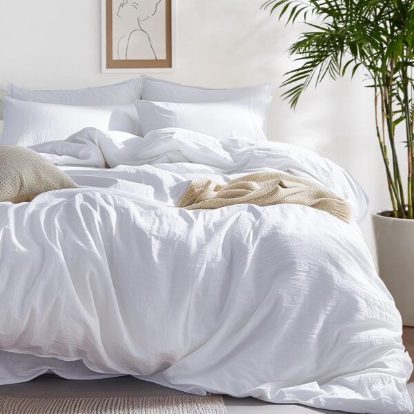 Bedsure Cotton Duvet Cover Full - Bright White Minimalist Duvet Cover for All Seasons - Image 5