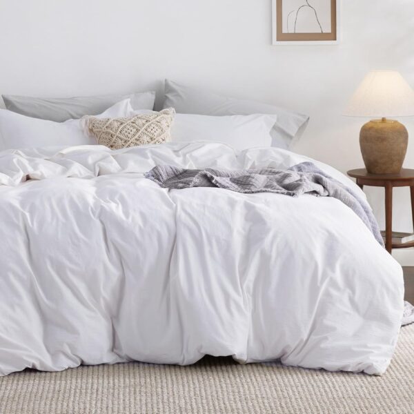 Bedsure Cotton Duvet Cover Full - Bright White Minimalist Duvet Cover for All Seasons - Image 7