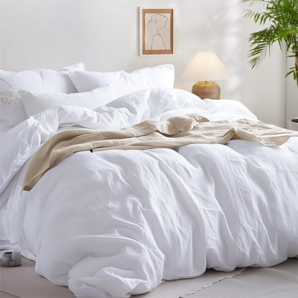 Bedsure Cotton Duvet Cover Full - Bright White Minimalist Duvet Cover for All Seasons