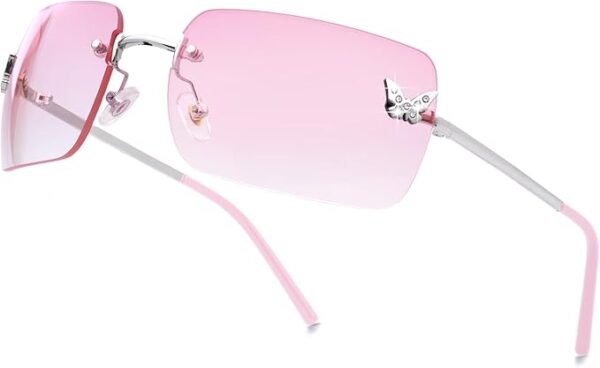 knliwkm Rimless Rectangle Y2k Sunglasses for Women Men Cute Small
