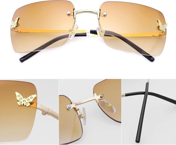 knliwkm Rimless Rectangle Y2k Sunglasses for Women Men Cute Small - Image 6