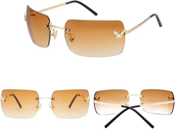 knliwkm Rimless Rectangle Y2k Sunglasses for Women Men Cute Small - Image 2