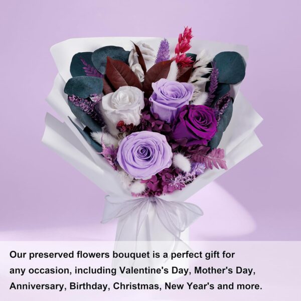 Valentines Day Flowers Gifts for Her, Preserved Flowers Bouquets, Purple Flowers - Image 2