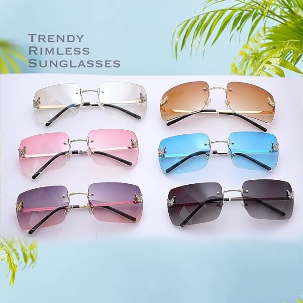 knliwkm Rimless Rectangle Y2k Sunglasses for Women Men Cute Small - Image 7