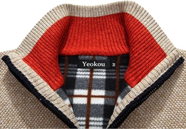Yeokou Men's Shawl Collar Cardigans Slim Fit Button Cable Knit Black Sweater Pockets - Image 3