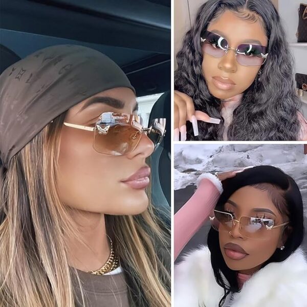 knliwkm Rimless Rectangle Y2k Sunglasses for Women Men Cute Small - Image 4