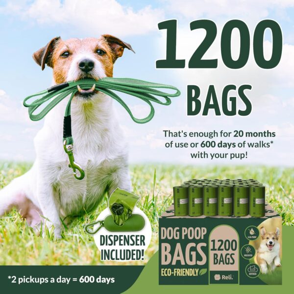 1200-ct (80 Rolls) Reli. Biodegradable Dog Poop Bags w/ Leash Clip Dispenser - Image 4