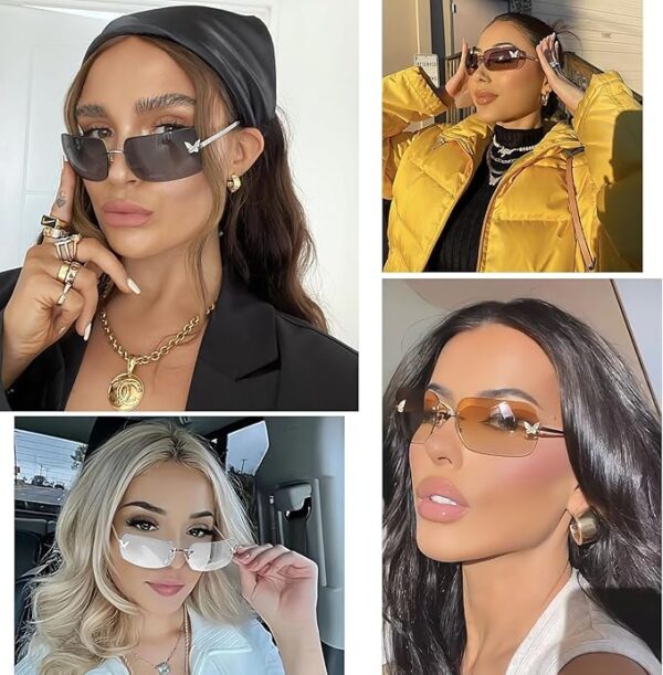 knliwkm Rimless Rectangle Y2k Sunglasses for Women Men Cute Small - Image 5