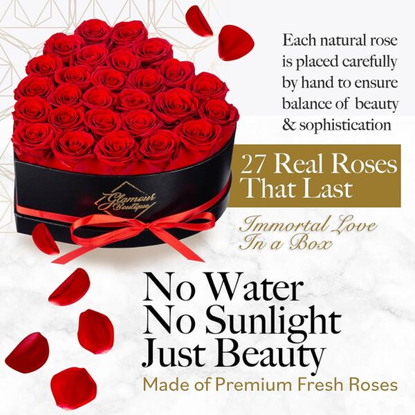 27 Preserved Roses in a Heart Box - Flowers Forever Valentine's Day, Roses Forever for Women - Image 4